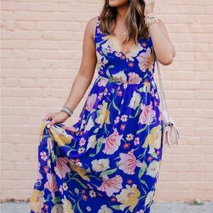 Modcloth Sapphire blue Floral Muster the Length Maxi Dress Small